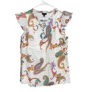Talbots Paisley Print Sleeveless Ruffle Blouse Top - Women's‎ Size S NEW